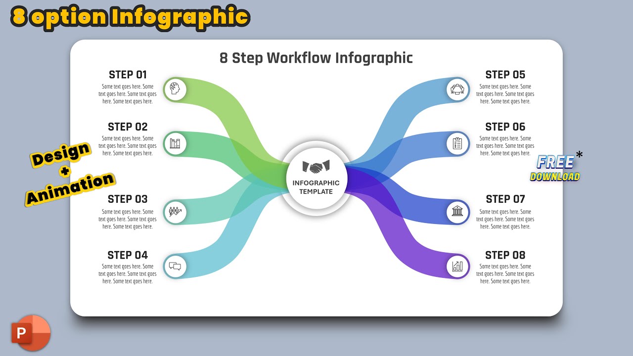 140.PowerPoint Animation - 8 Option Workflow Infographic | Office 365 | Free Presentation
