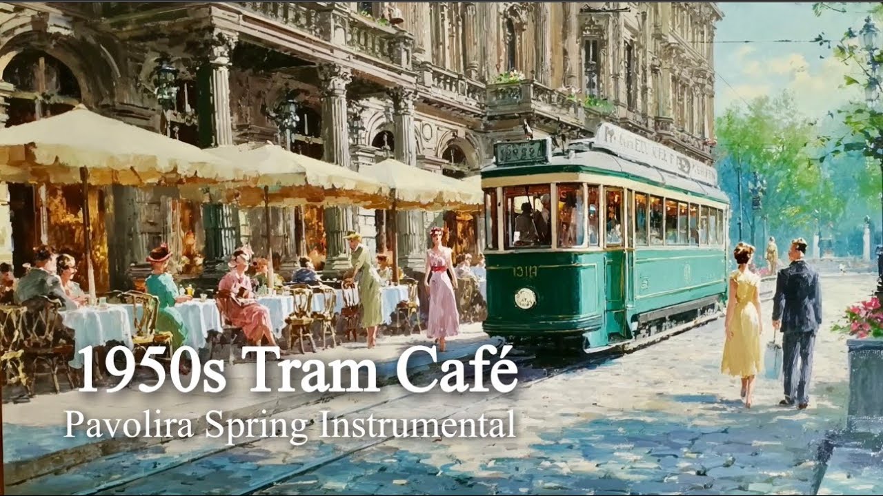 1950s Spring Café by the Tram | Pavolira Instrumental Music