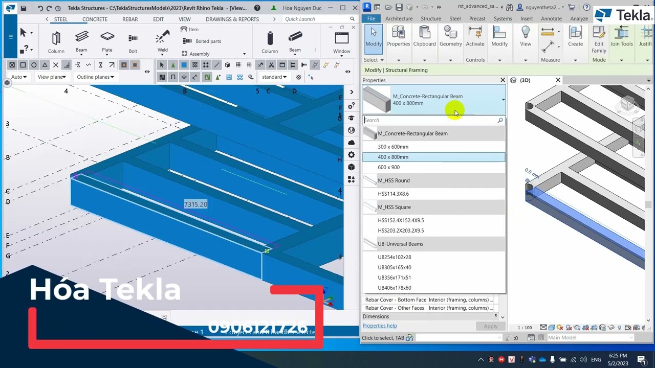 Automatic convert beam from revit to Tekla
