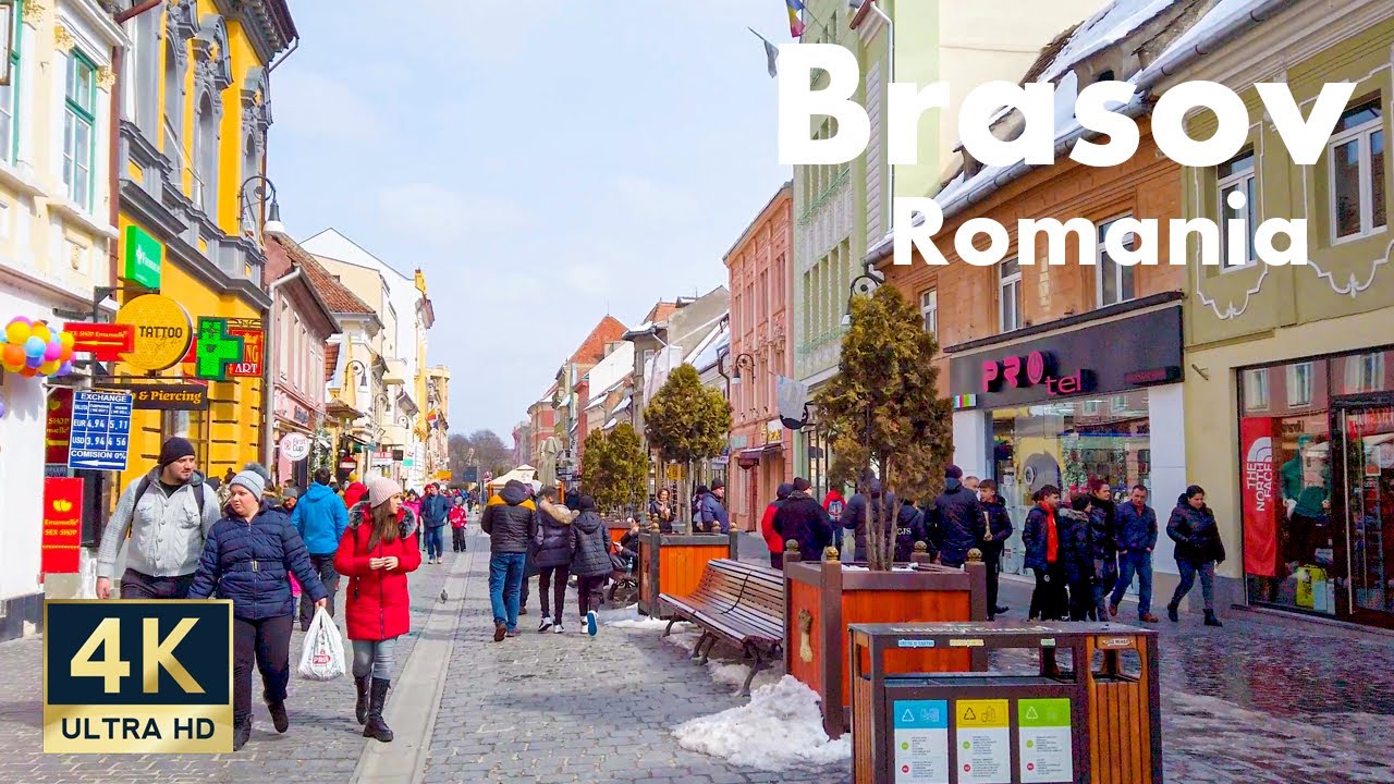 Brasov Romania 🇷🇴 4K With Audio Walking Tour March 2022