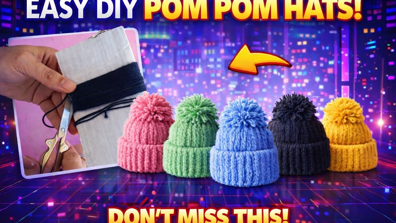DIY Pom-Pom Hat with Cardboard & Yarn | Easy & Creative Tutorial
