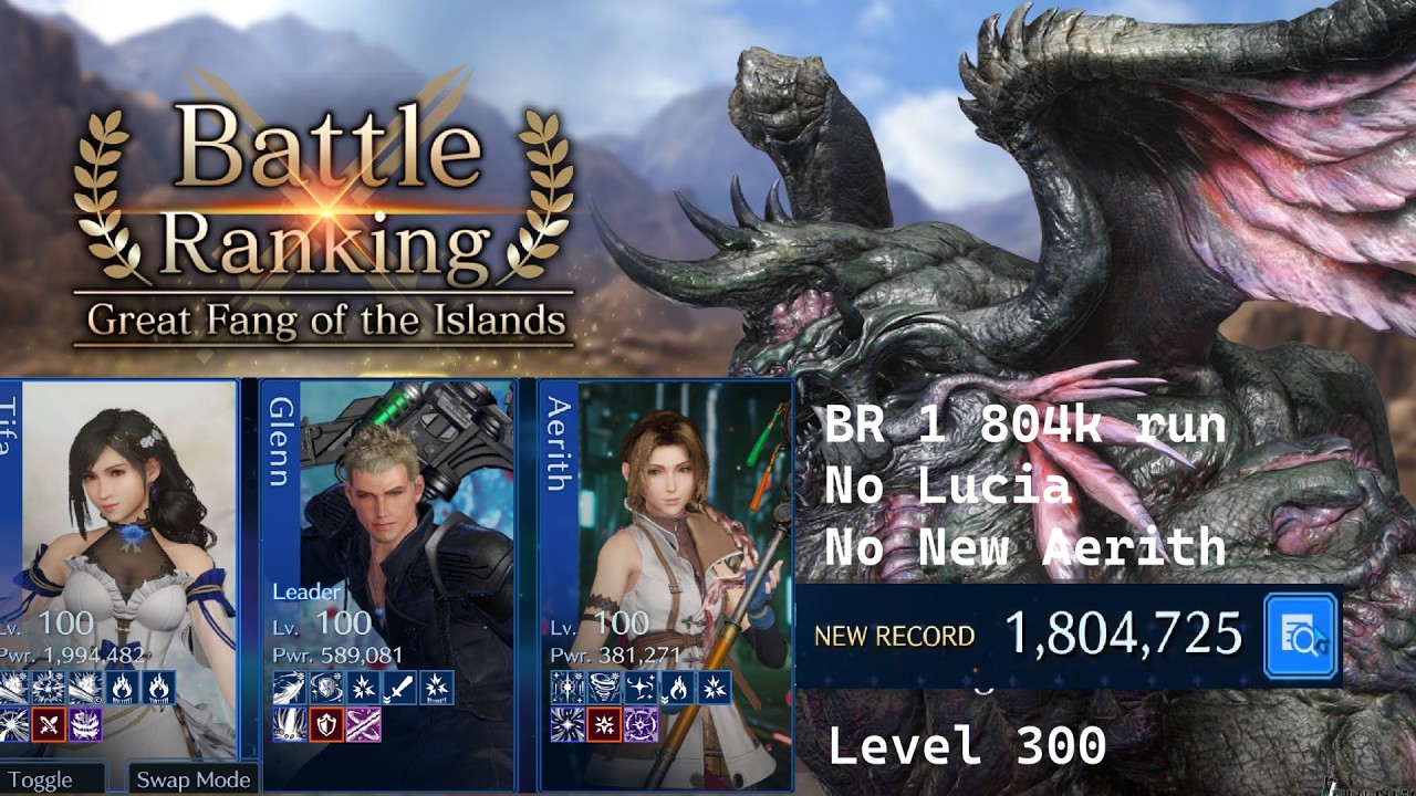 [FF7 Ever Crisis] Battle Ranking - Great Fang of the Islands - 1 804k+ - No Lucia / New Aerith run