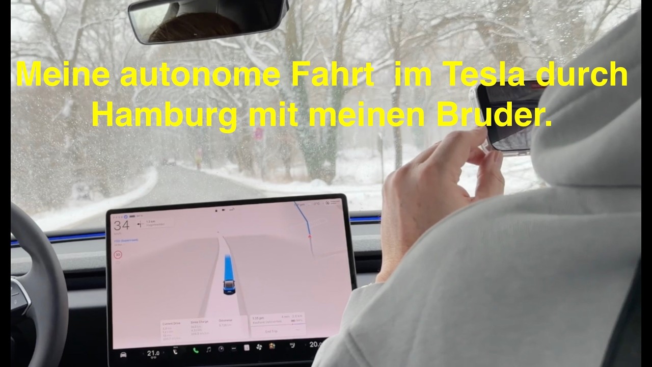 Meine autonome Fahrt  im Tesla durch Hamburg mit meinen Bruder.