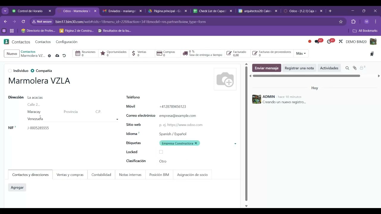 Odoo BIM - 1.3 Creacion de Proveedor - Mariangel