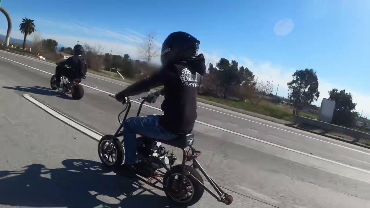 On the freeway in Rialto to San Bernardino with the mini bikes in the ie 210 to the 215