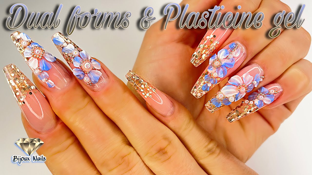 Spring Nails Design with Dual Forms & Plasticine Gel / Coffin Nails / Spring Nail Art / Flower nails