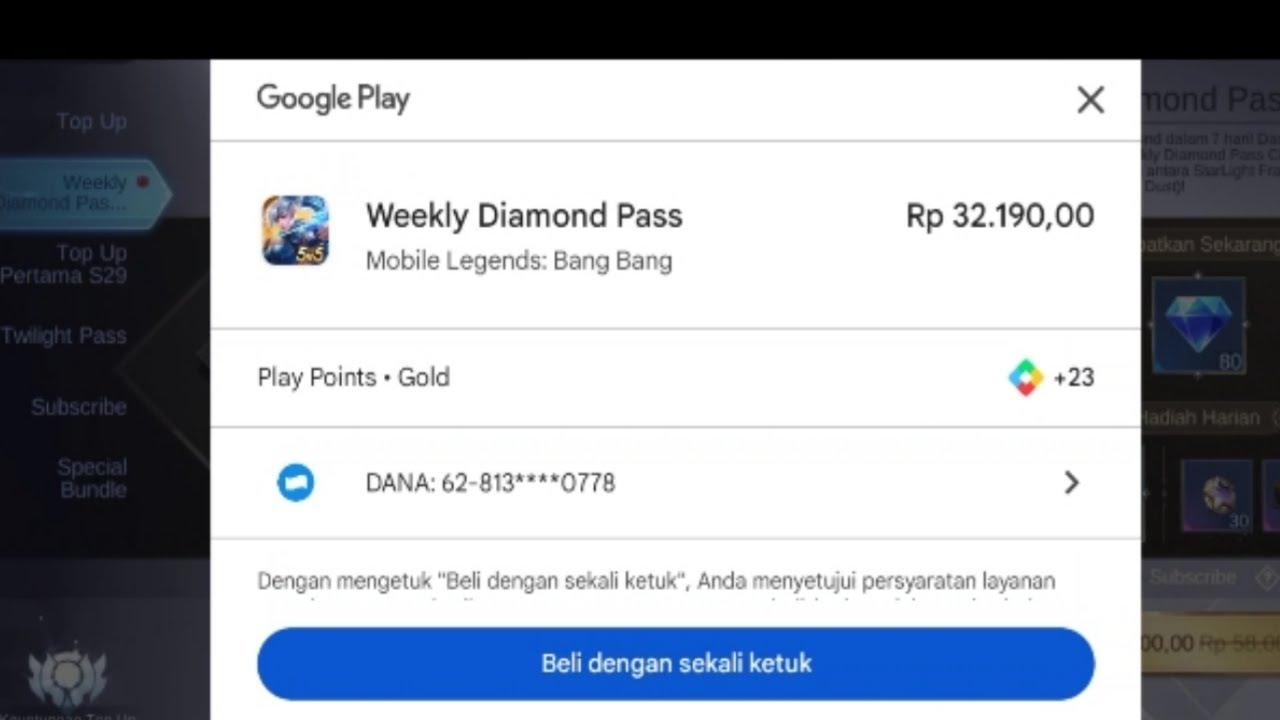 Cara Membeli Weekly Diamond Pass Menggunakan Dana