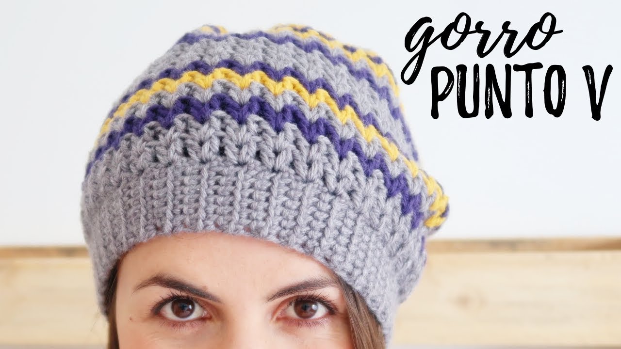 GORRO a crochet en PUNTO V (tipo BOINA CAIDA) | Tutorial paso a paso | Ahuyama Crochet