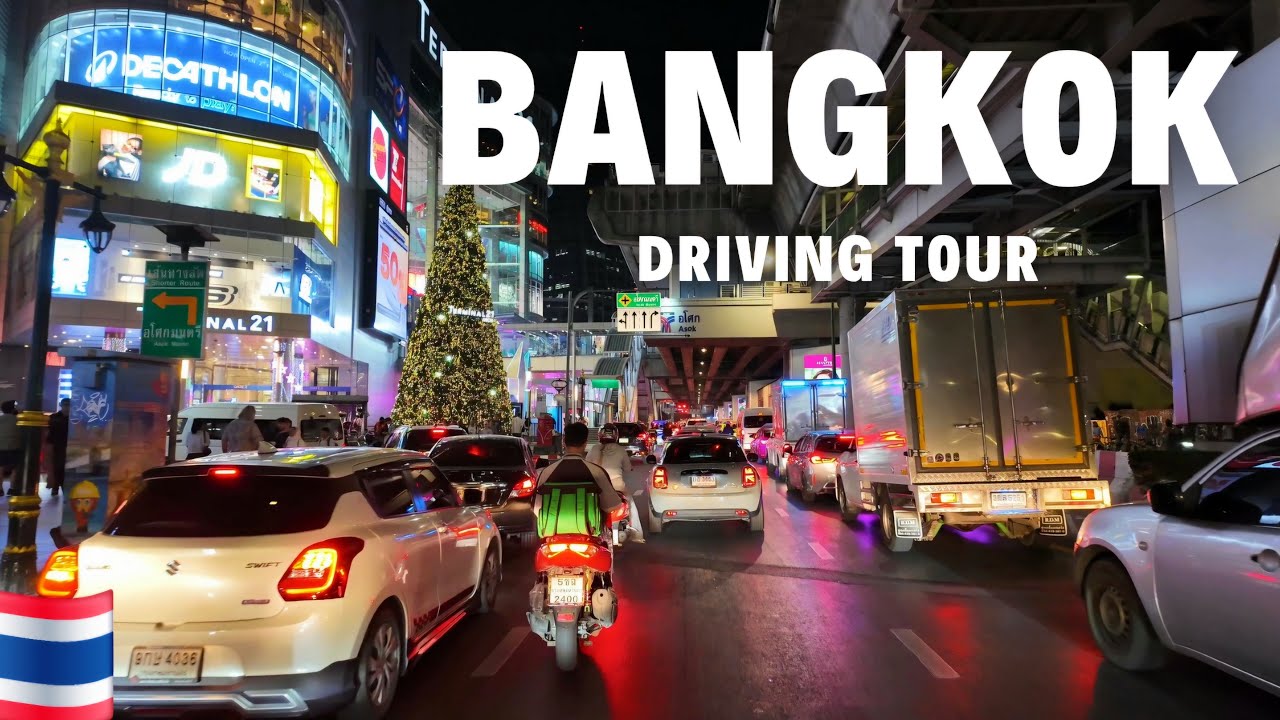 [4K UHD] Cityscape in Downtown Bangkok | Driving Tour - Sukhumvit Rd & Ratchada