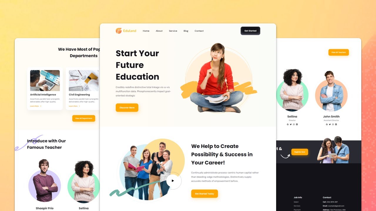 Responsive education landing page using html css javascript