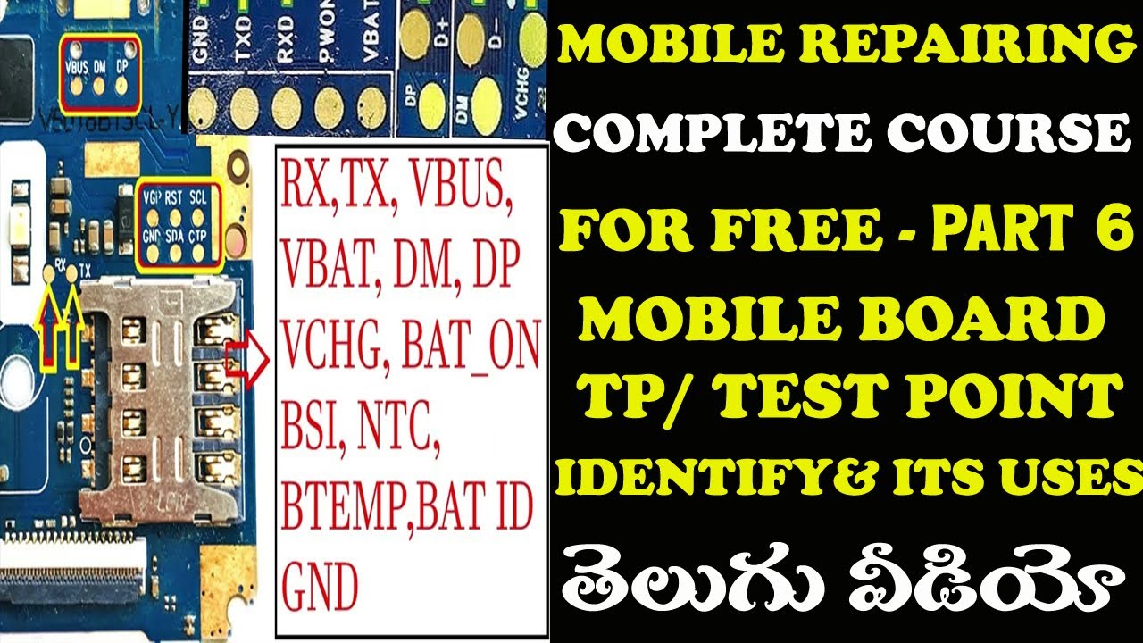 Mobile Repairing Course In Telugu Part 6 | What Is VBAT, VBUS, VPH, DMDP, RXTX, NTC, BSI etc, in PCB
