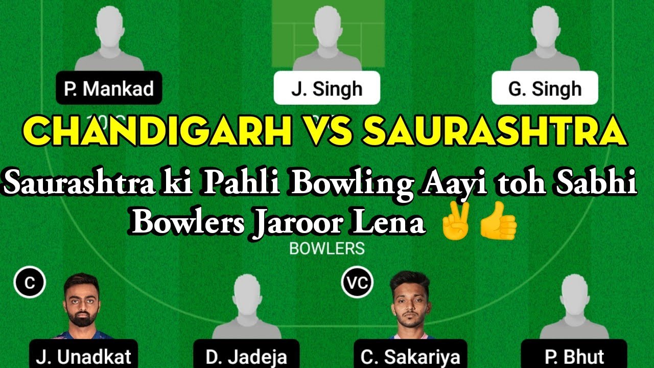 Chandigarh vs Saurashtra Dream 11 Team 🔥| Dream 11 Small League Team 🔥🔥