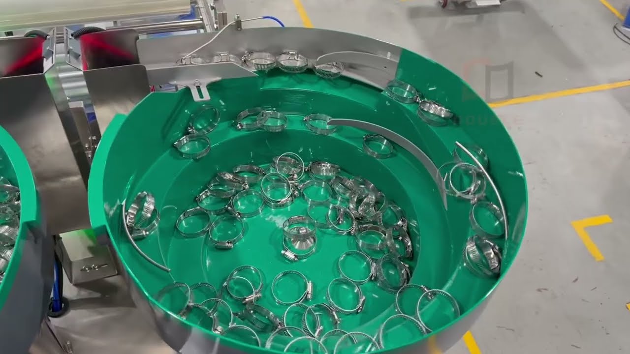 Automatic Hose Clamp Packaging Machine with Dual Vibratory Bowl Feeders & Inline Coder