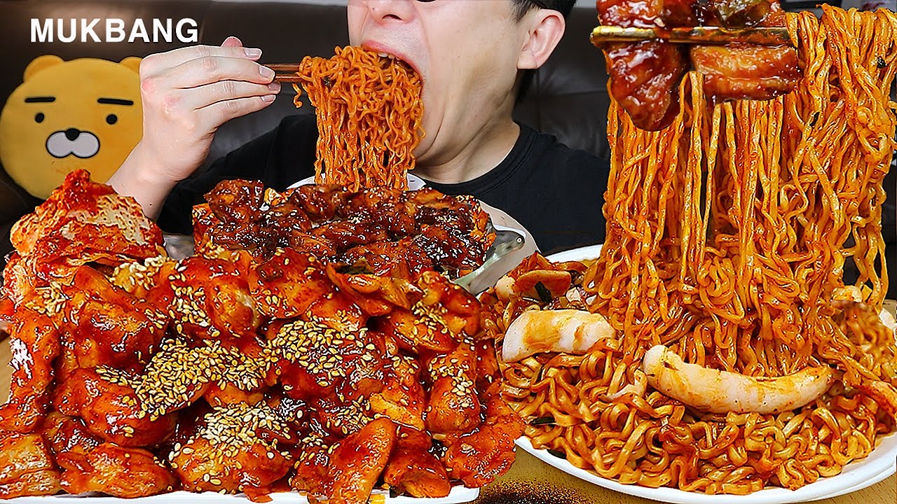 ASMR MUKBANGㅣSpicy Chicken & STIR-FRIED SPICY SEAFOOD NOODLESㅣEATING SHOW