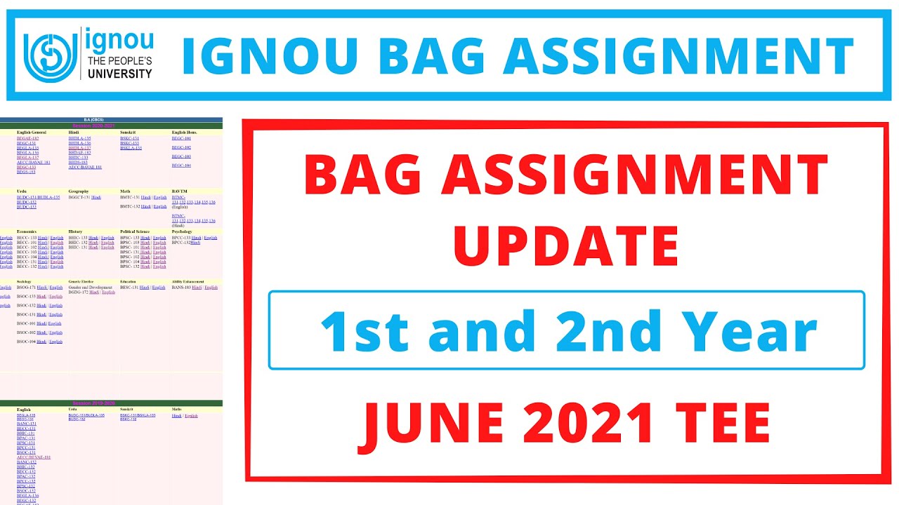 IGNOU BAG ASSIGNMENT UPDATE | 1st and 2nd Year | JUNE 2021 TEE | LAST DATE
