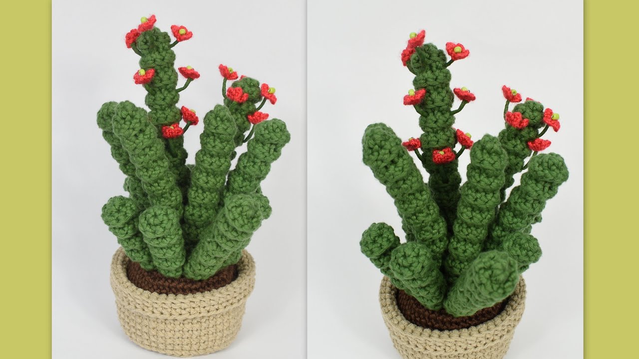 CACTUS DE GANCHILLO CON FLORES PEQUÑAS
