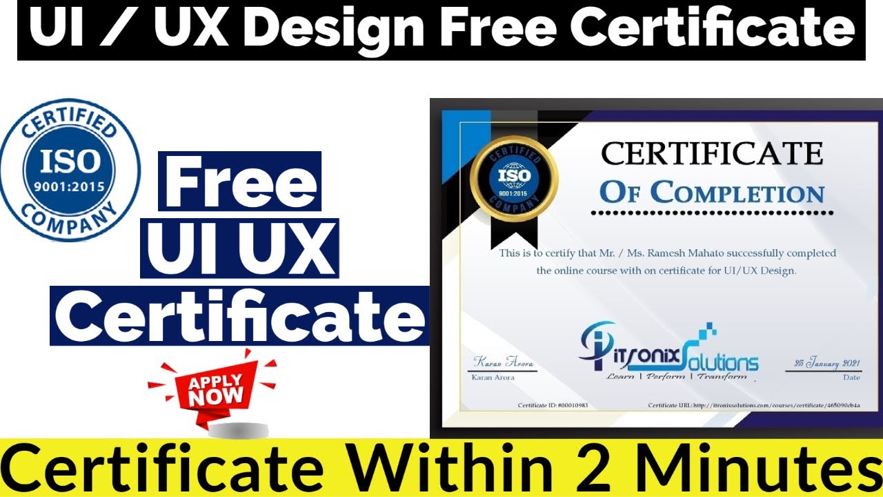 Ui / Ux Design Free Certificate From ITRONIX SOLUTIONS | Get Certificate Within 1 Minute