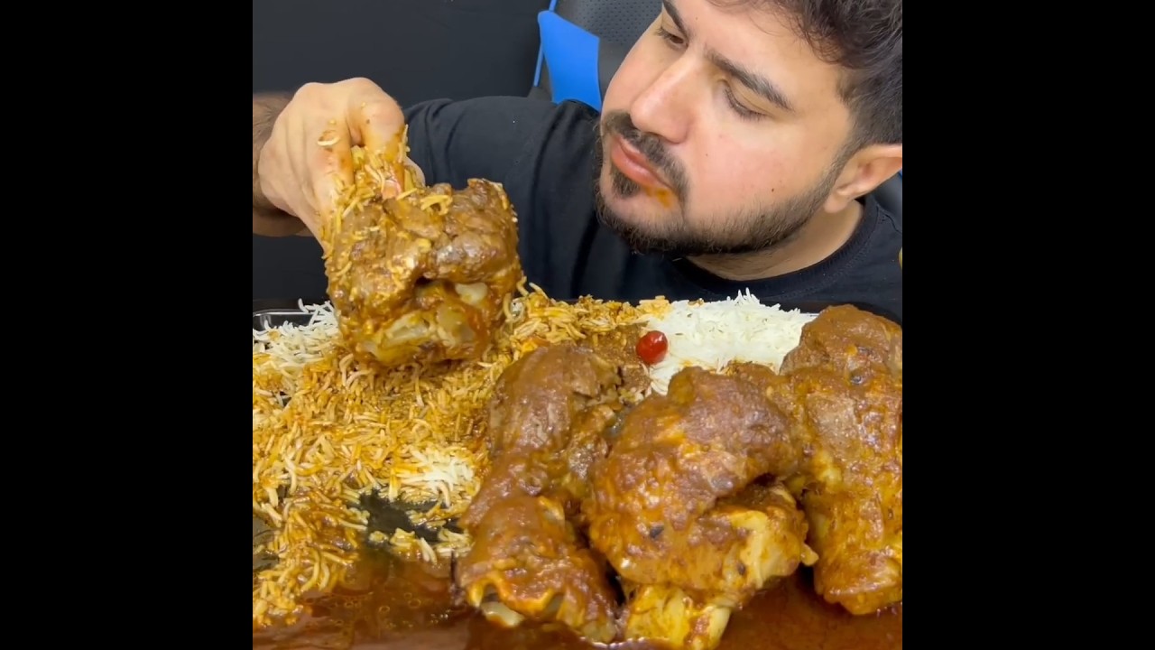 ASMR: EATING SPICY MUTTON CURRY🔥 BASMATI RICE || #shorts #mukbangn#asmreating #mukbangasmr #asmr