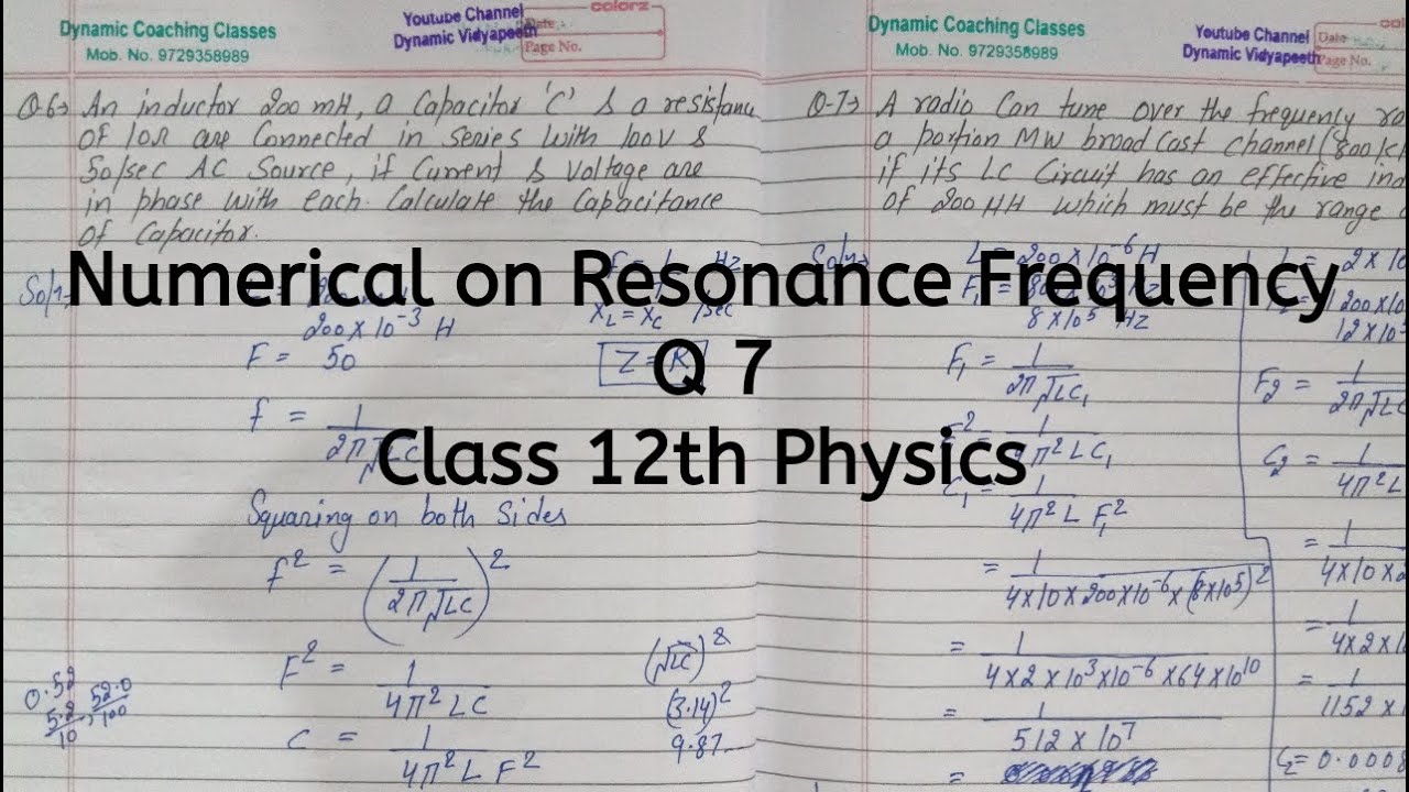 Q 7, Numerical on Resonance Frequency, Chapter 7, Alternating Current, Class 12 Physics