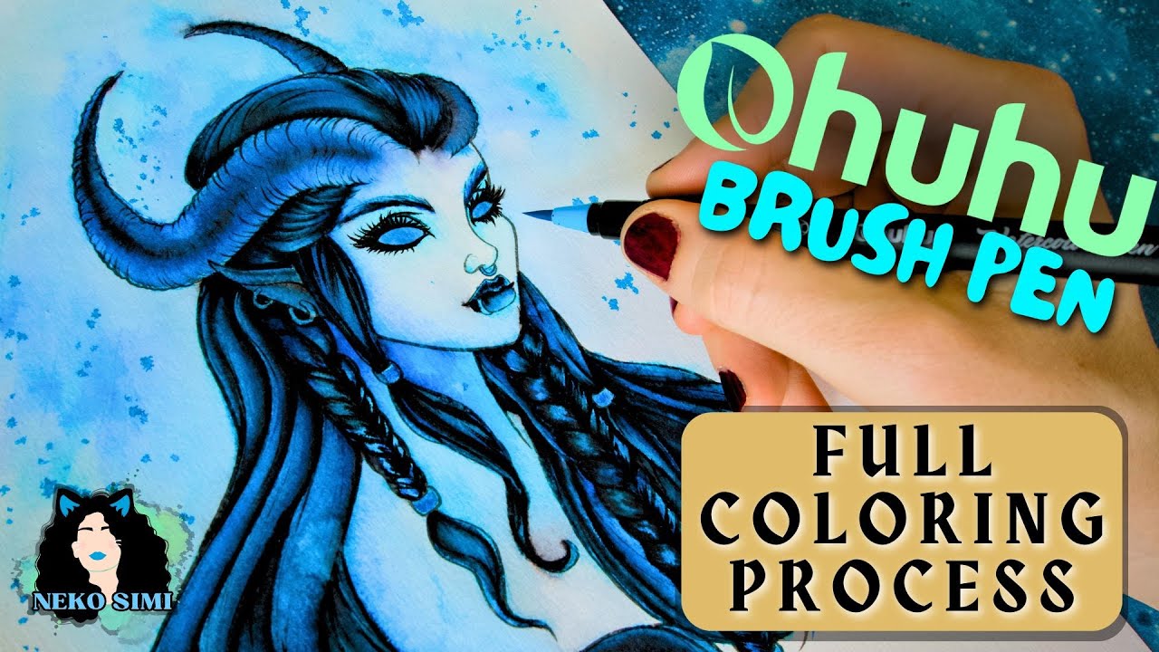 FULL Coloring Process of using OHUHU WATERCOLOR BRUSH PEN 50 Markers | Adult Coloring