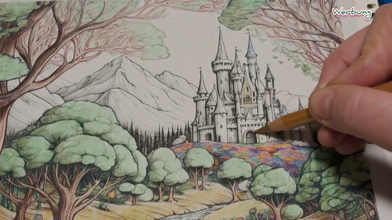 Grimms magische Märchenwelten, Landschaft mit Schloss(Teil 4) #malen #Greyscale #Ohuhu 