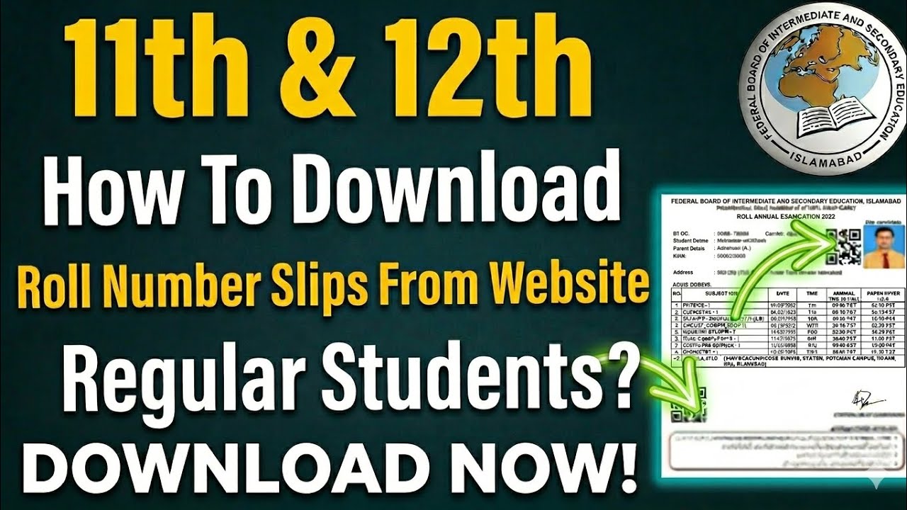 FBISE 11th & 12th Roll Number Slip 2026 Download | Regular Students Roll No Slip Kaise Nikalein?