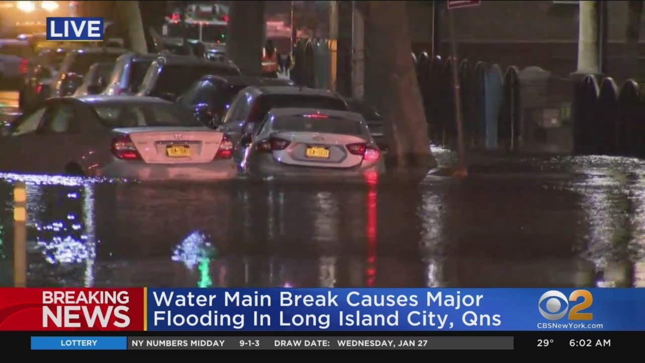 Massive Water Main Break In Queens