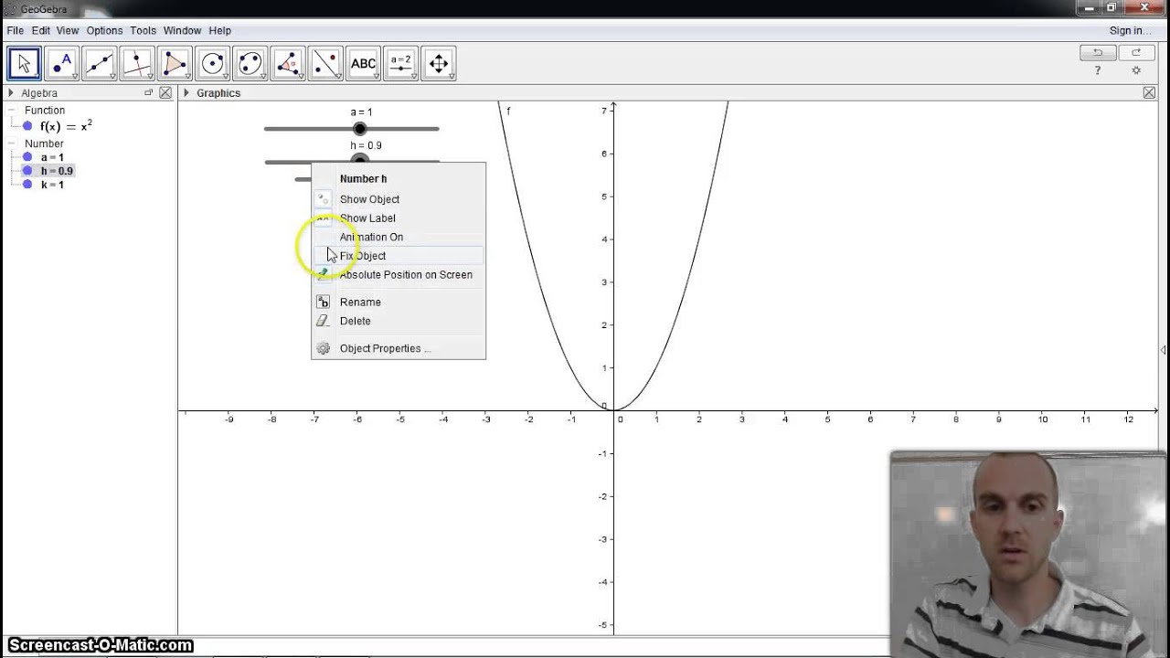 Creating a quadratic function in Geogebra