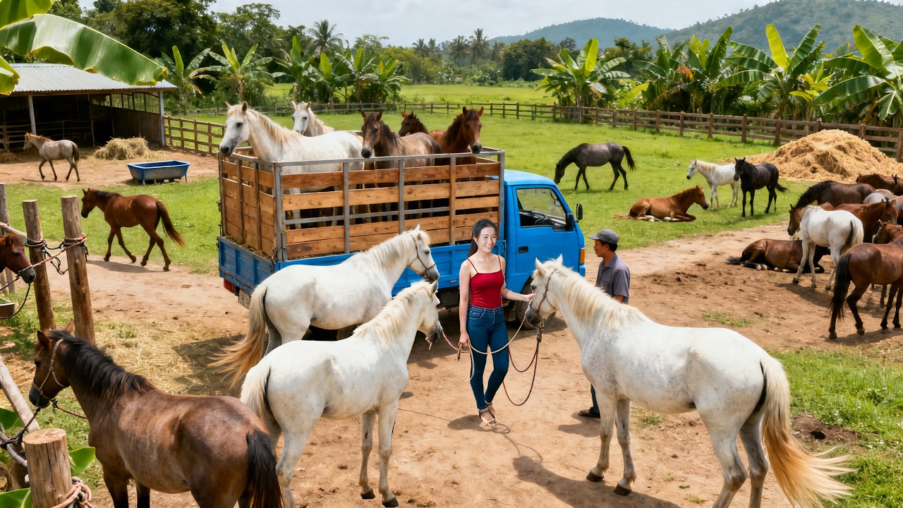 Buying 10+ Giant Horses From Farmers | 3-Wheel Truck Overflowing To Village Market | Rural Farm Life