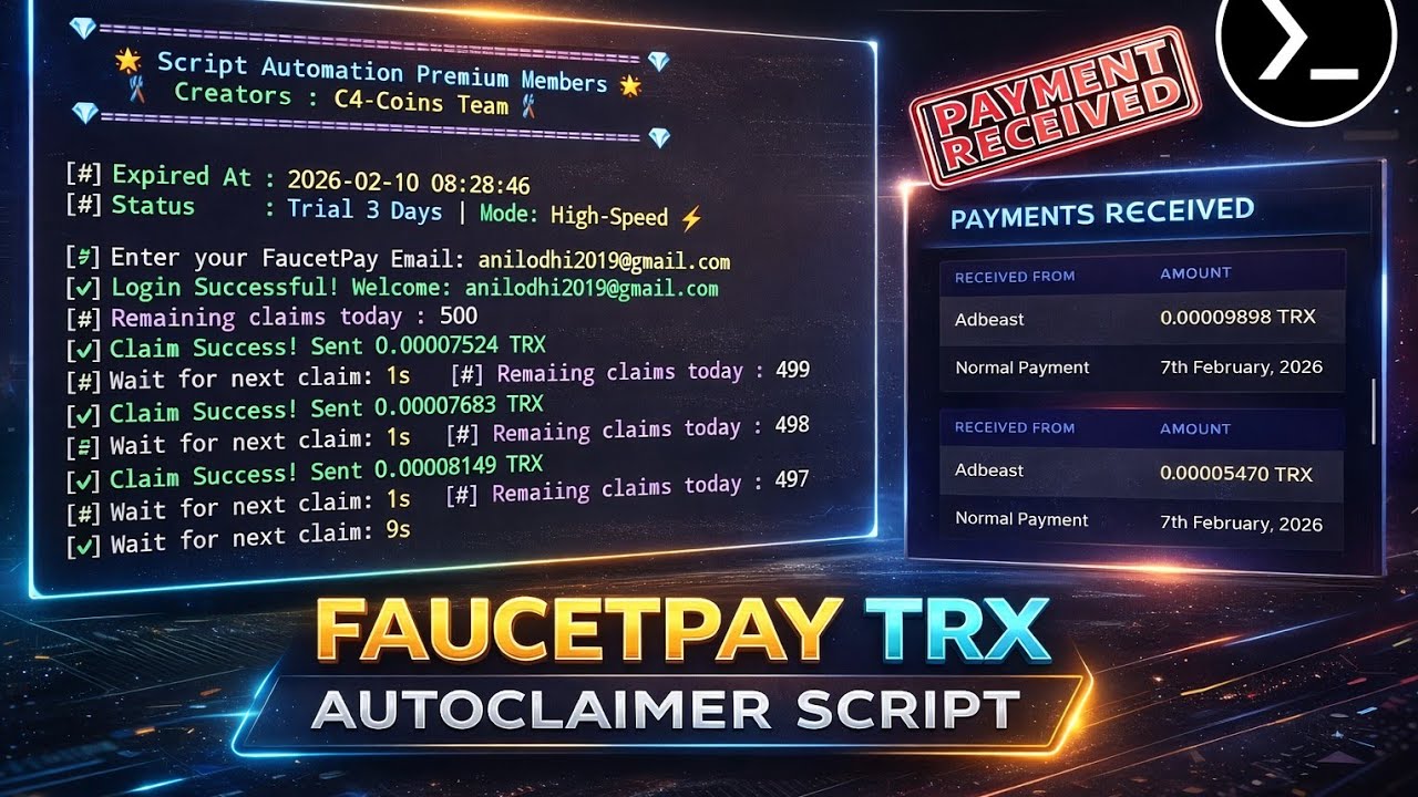 Nuyul New TRX Crypto Earning  Script - Auto Claim Ads Via Termux  No Need Apikey Solve Captcha 😁