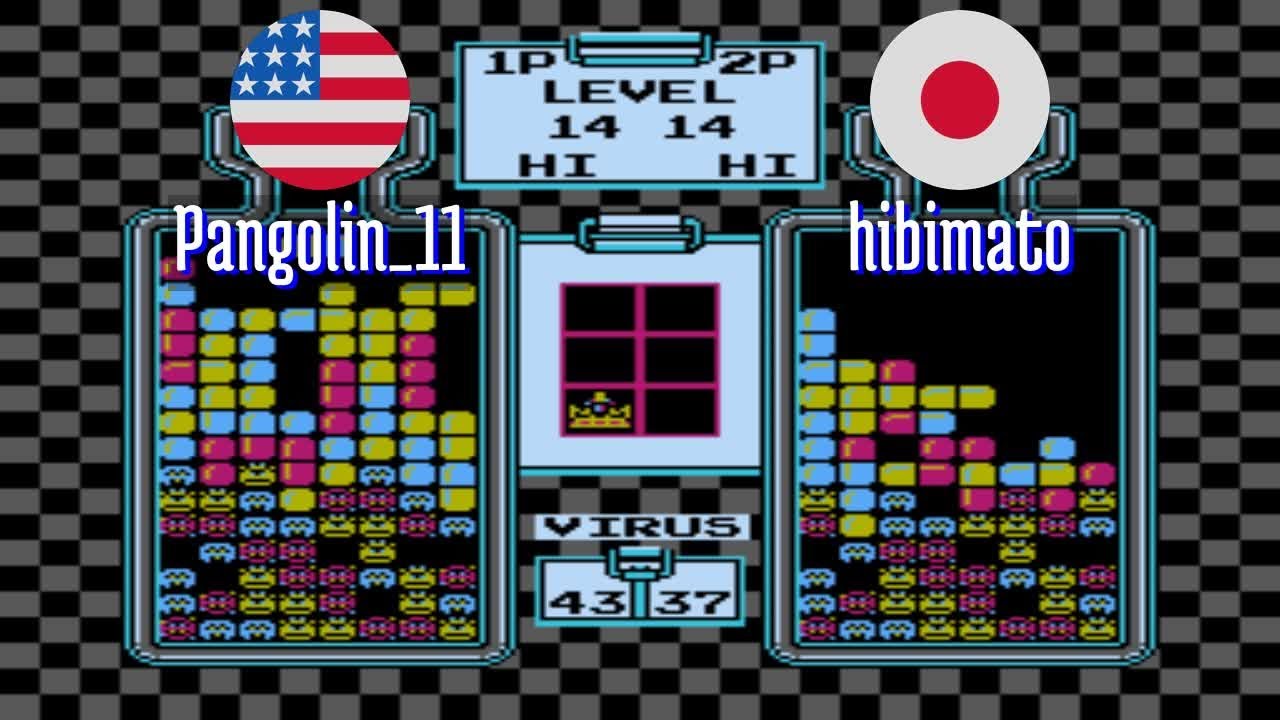 FT2 @nes_drmario: Pangolin_11 (US) vs hibimato (JP) [Dr. Mario NES Fightcade] Feb 7