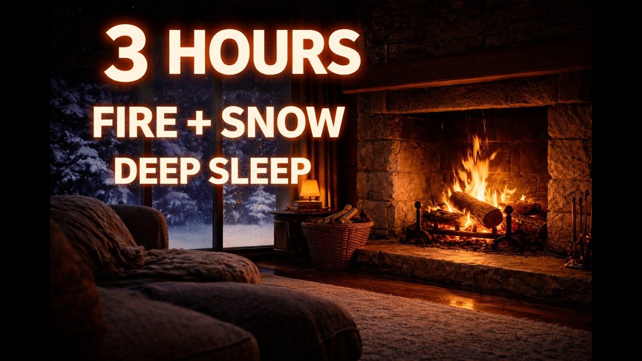 3 Hours Cozy Fireplace & Snow Sounds ❄️ Deep Sleep Winter Night Ambience No Music
