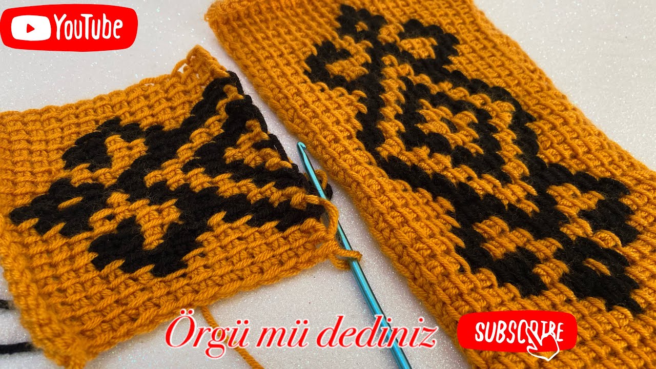NOSTALJİK TÜRK KİLİM DESENLİ TUNUS İŞİ ÖRGÜ MODELİ/TURKISH RUG PATTERNED KNITTING MODEL