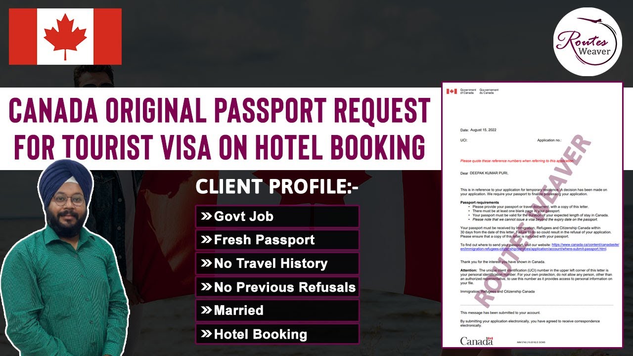 Canada Original Passport Request Received for Tourist Visa on Hotel Booking | Routes Weaver