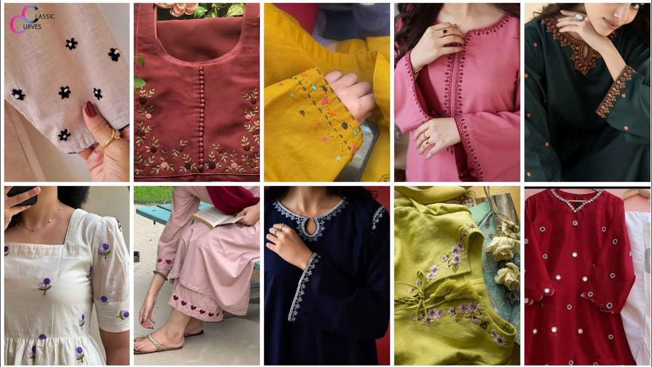 🤩New simple hand embroidery designs for girls clothes 🔥#new beautiful hand embroidery #girlsclothes