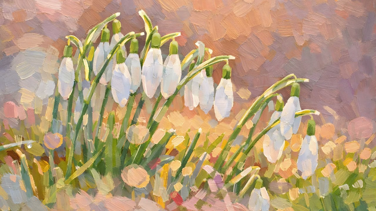 Calming Snowdrop Oil Painting | 4K Peaceful Floral Art for Frame TV (2 Hours)