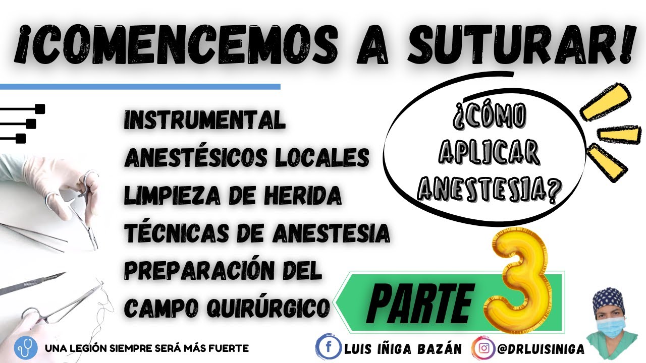 Suturas:  Instrumental (Pinzas), Técnicas de Anestesia local, Manejo en Emergencias | Parte 3