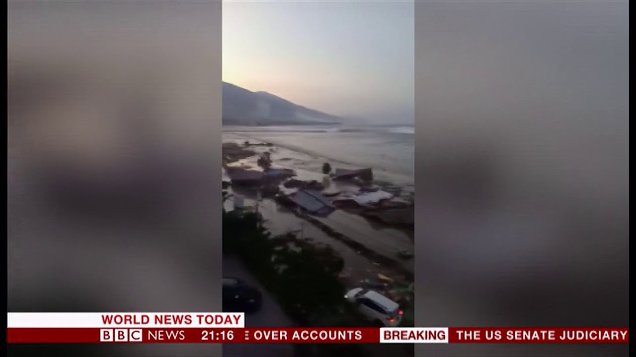 7.5 earthquake causes tsunami (Palu) (Indonesia) - BBC News - 28th September 2018