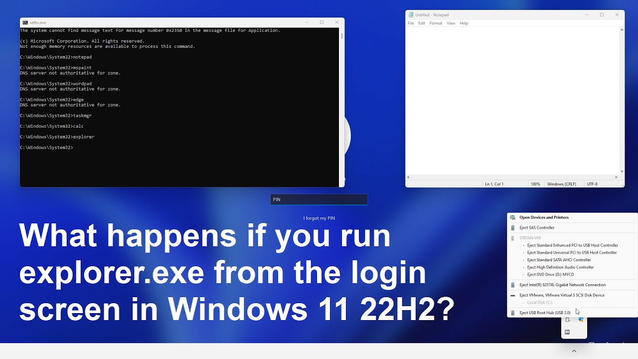 What happens if you run explorer.exe from the login screen in Windows 11 22H2?