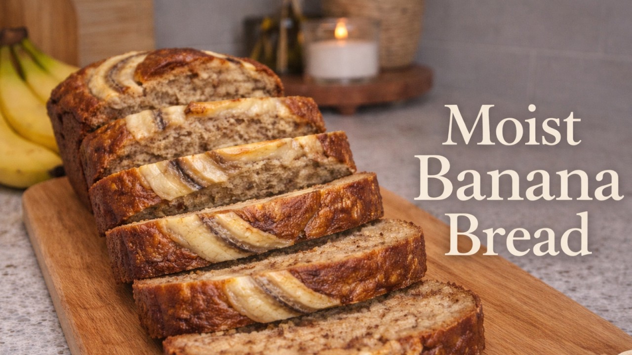 Banana Bread | moist loaf with fresh banana slices