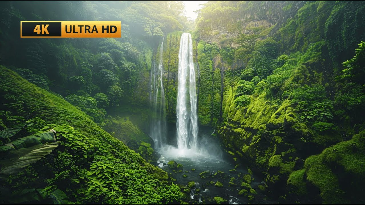 Relaxing Waterfall in a Lush Green Forest 🌿 | Nature Ambience for Sleep, Study & Relax (2 Hours)