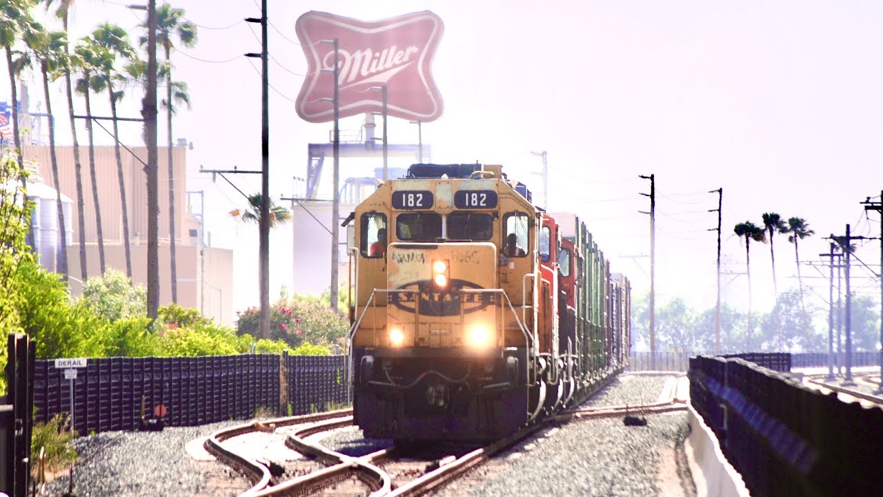 ATSF GP60 leads BNSF Pasadena Road Switcher in Glendora, Irwindale, and Azusa 6/15/2022