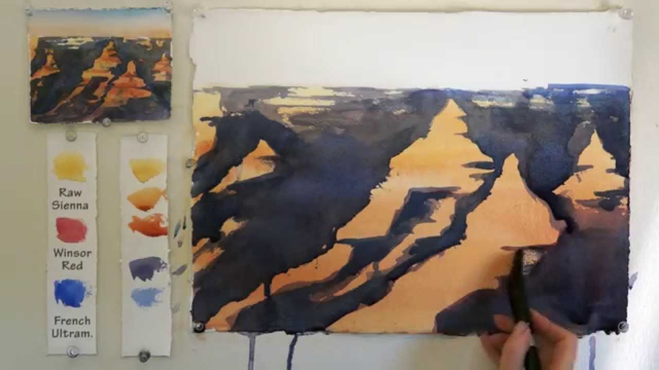 Простой пошаговый урок по рисованию акварелью: Большой Каньон