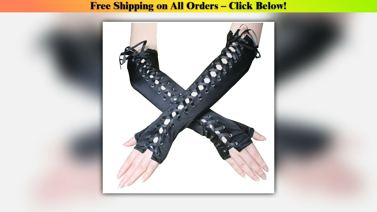 Lace Gloves Sexy Lace Long Gloves Winter Elbow Length Half-Finger Gloves Ribbon Fingerless Fishnet