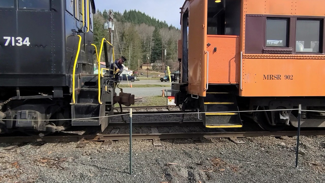 Process of Swapping Ends of Train Alco S1 Switcher 7134 Station Mount Rainier Scenic Railroad Train