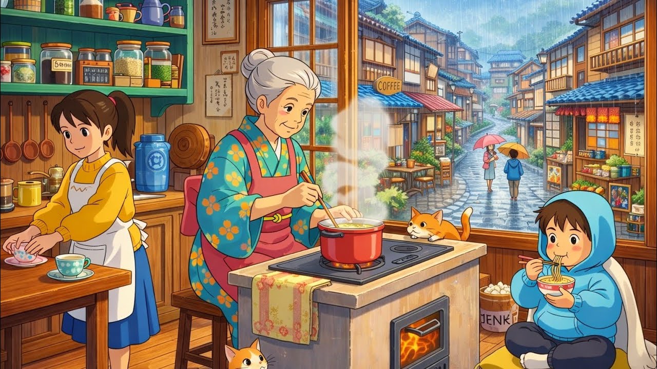 Rainy Morning at Grandma's Cozy Tea House ☕ I Ghibli Ambience for Relax, Study & Sleep