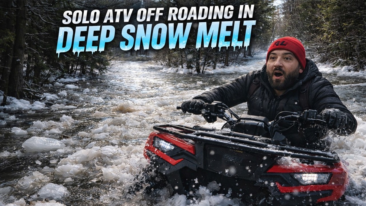 ATV OFF ROADING IN DEEP SNOW MELT SOLO!