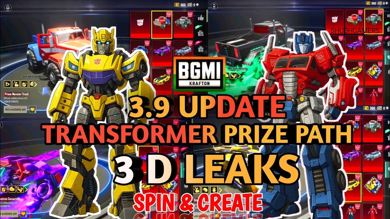 BGMI 3.9 UPDATE  PRIZE PATH 3D LEAKS ll TRANSFORMER 💥 SPIN & CREATE ll