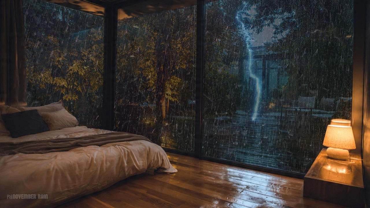 Rainy Night in a Cozy Cabin 🌧️ Study & Focus • Deep Sleep Rain  & Thunder Sounds