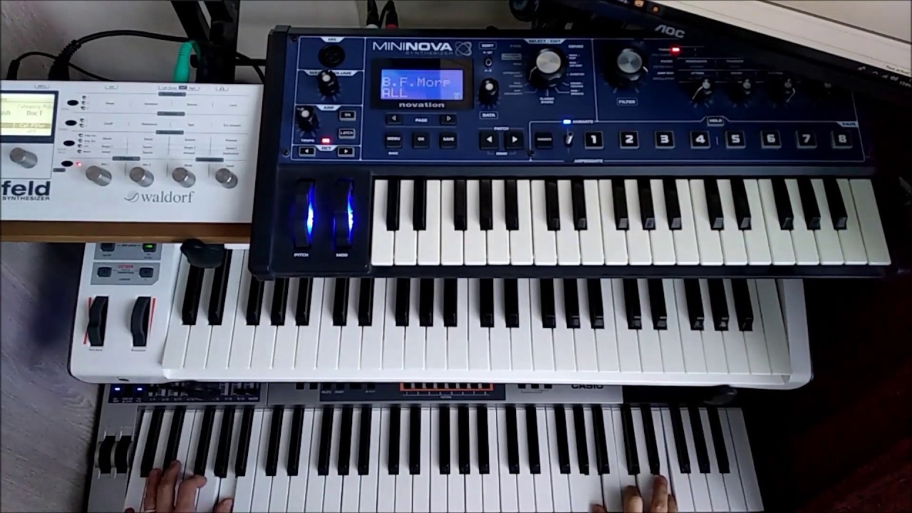 Synthwave demo Casio XWP1, M-audio VENOM with novation Mininova and Waldorf blofeld test